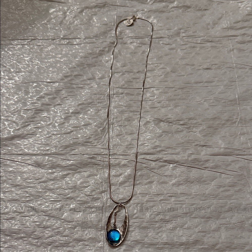 Silver Necklace with Blue Accent